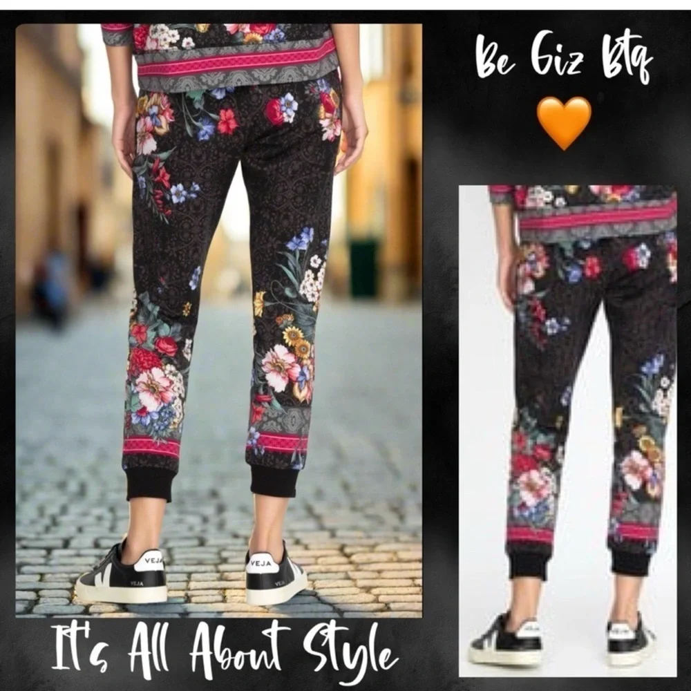 🔥🔥NWT Johnny Was Onix Sistine French Terry Jogger Multi Floral Size Large_2